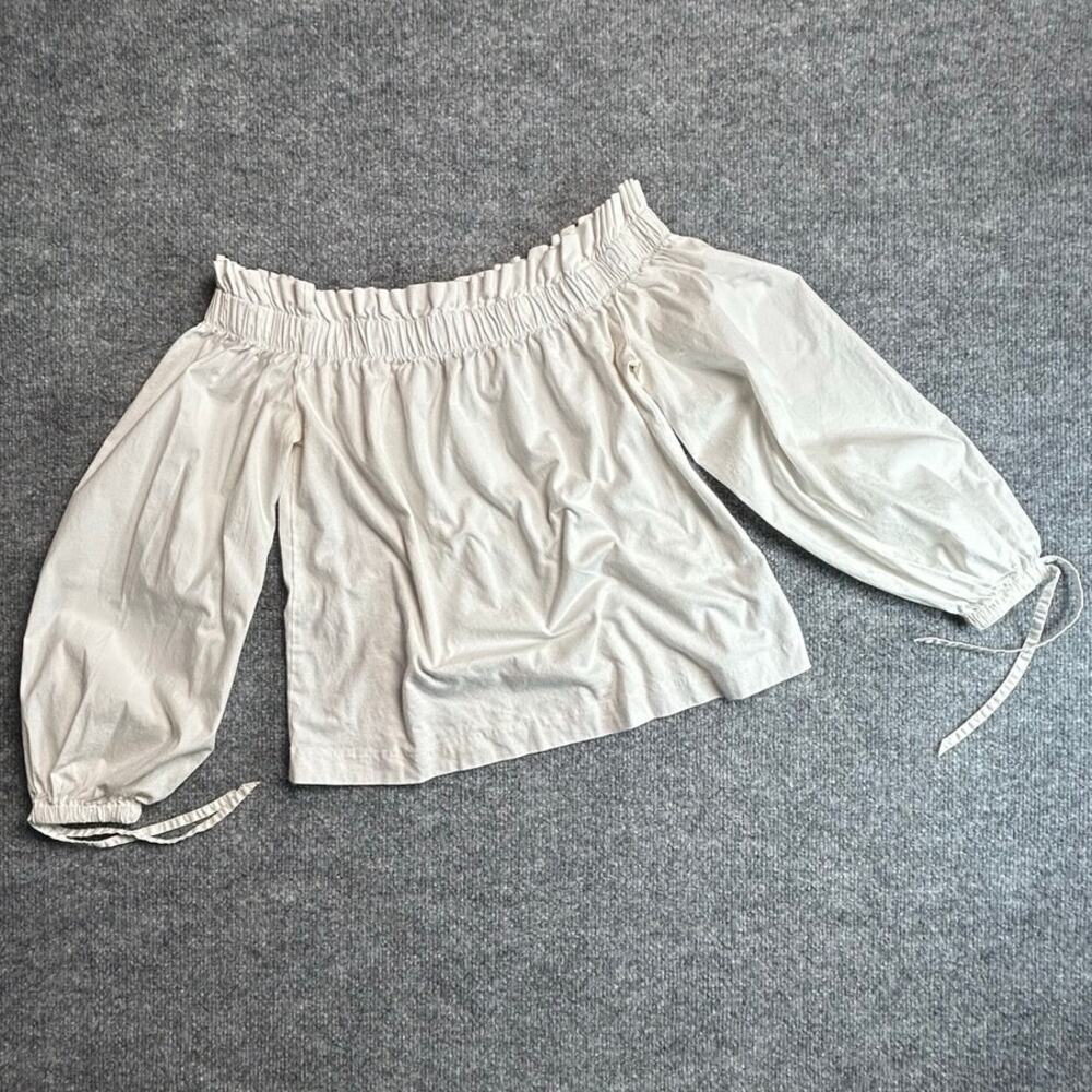 Banana Republic Blouse Women XS White Off Shoulder Tie Sleeve Cotton Modal Top